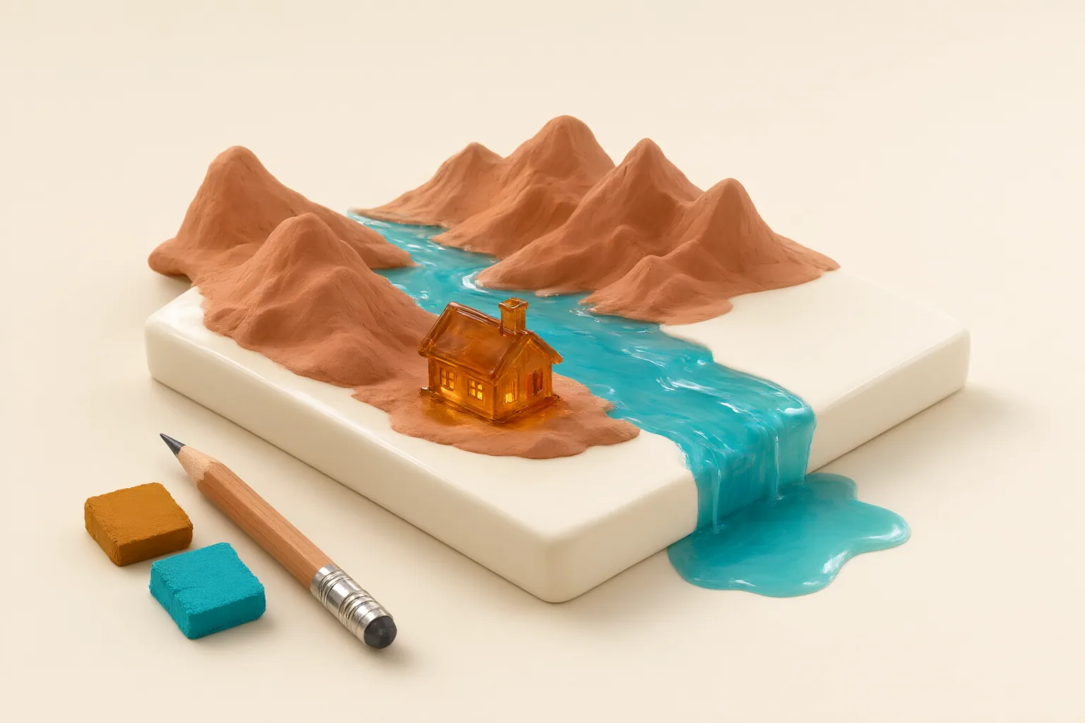 Conceptual illustration of a miniature landscape emerging from an image canvas