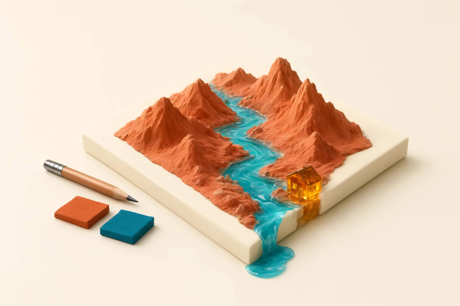 Conceptual illustration of a miniature landscape emerging from an image canvas
